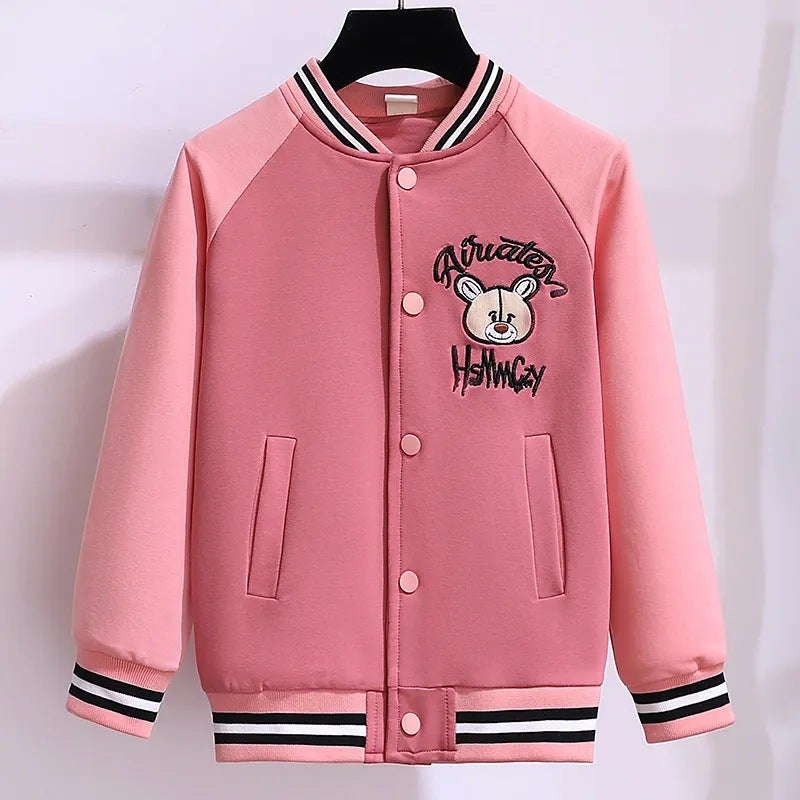 Girls New Fashionable Cartoon Baseball Suit Coat Big Kids Girls Western Style Academic Style Jacket Cardigan - Image 4